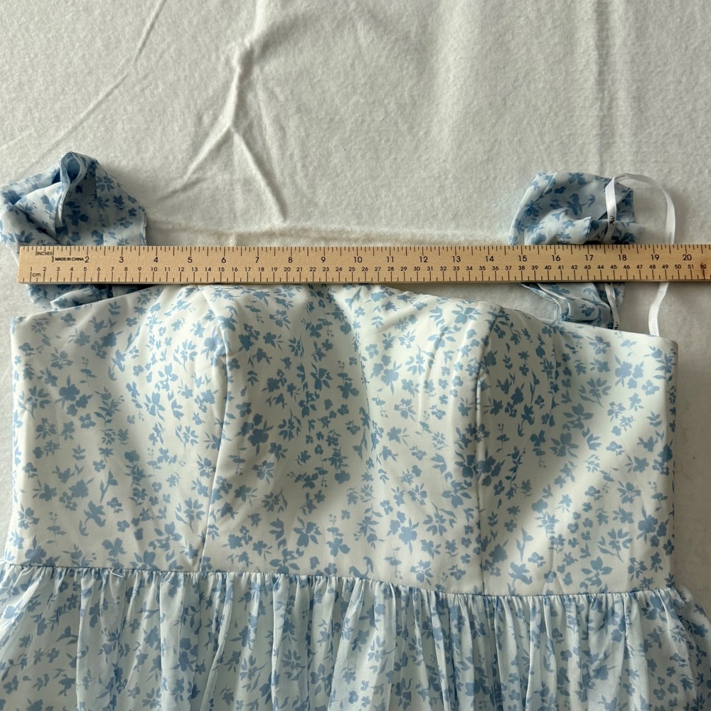 AW Bridal Skyblue Star Floral Maxi Dress Women 16 Blue White Square Neck Formal - Picture 8 of 12